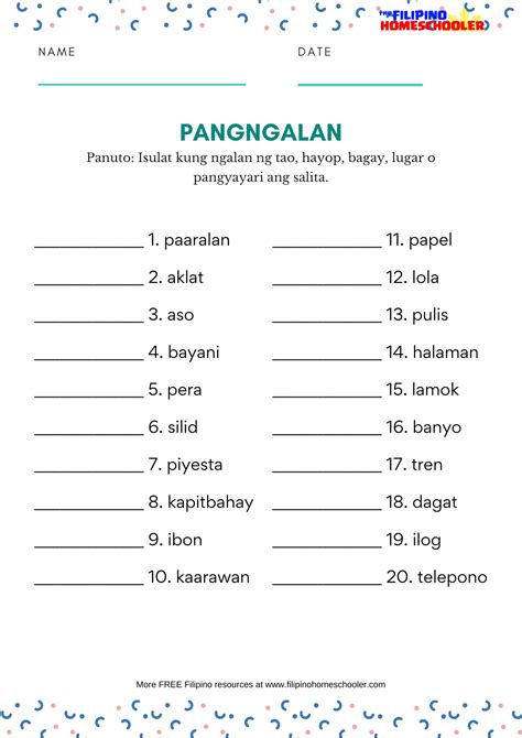 uri ng pangalan worksheet for grade 4